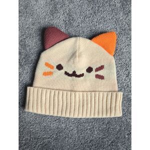 Cute Cat Ear Beanie Cream Knit Hat Kawaii Cozy Winter Cap